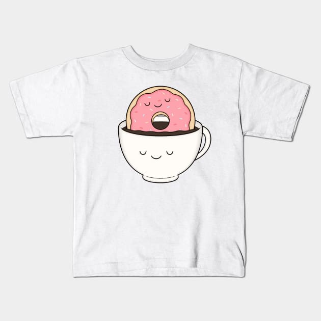 Coffee Loves Donut Kids T-Shirt by kimvervuurt